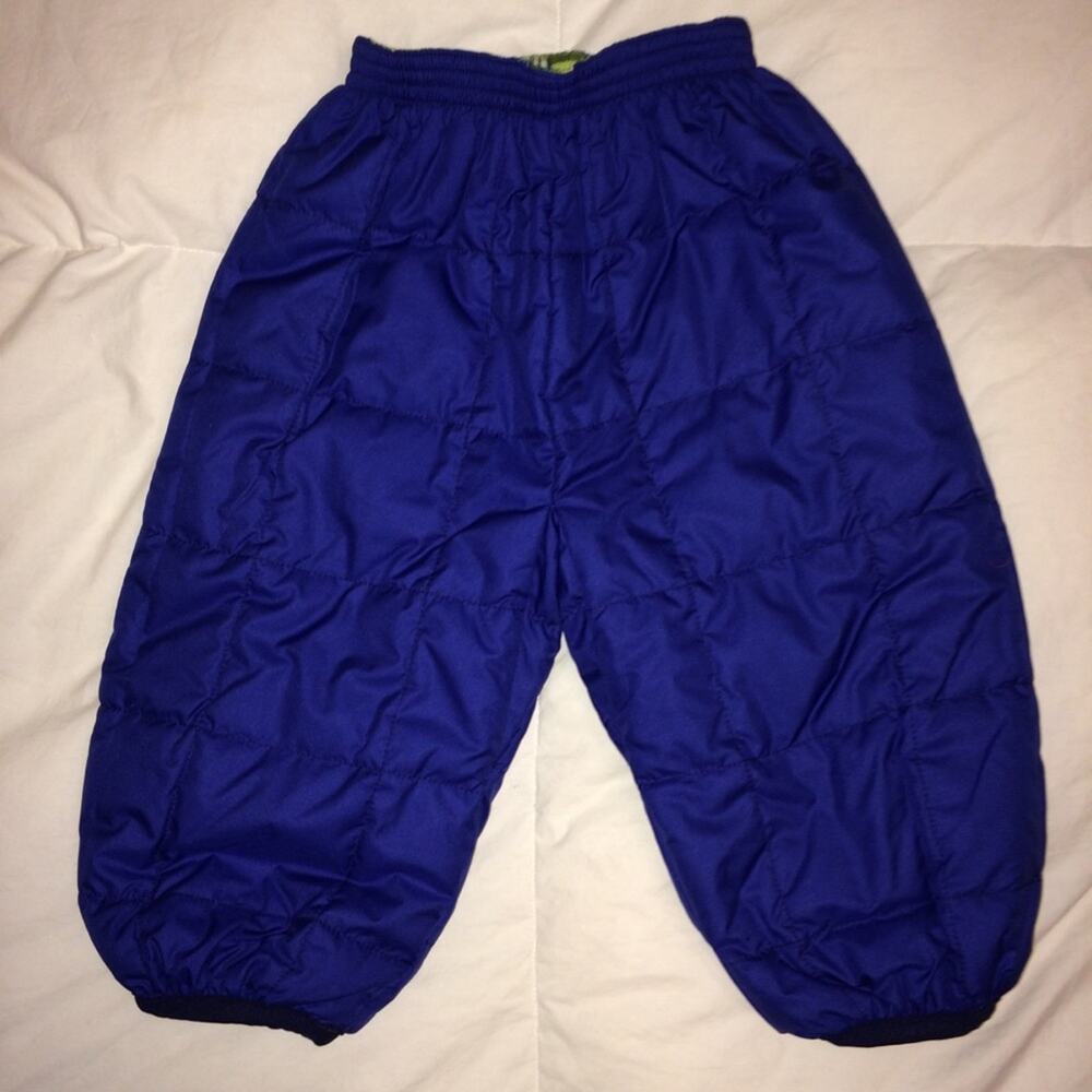 Patagonia Infant Reversible Puff Ball Snow Pants Green Blue 6 months - Picture 3 of 8